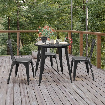 30" Round Black Poly Resin and Steel Indoor/Outdoor Dining Table