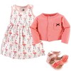 Hudson Baby Infant Girl Cotton Dress, Cardigan and Shoe 3pc Set, Flamingos - 2 of 2