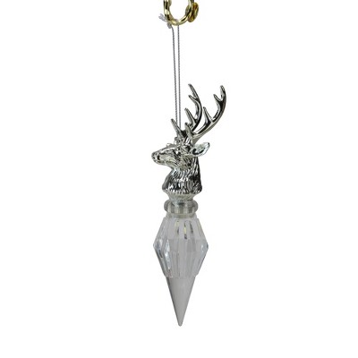 Roman 6.25" Icy Crystal Color Changing LED Deer Head Icicle Christmas Ornament - Silver