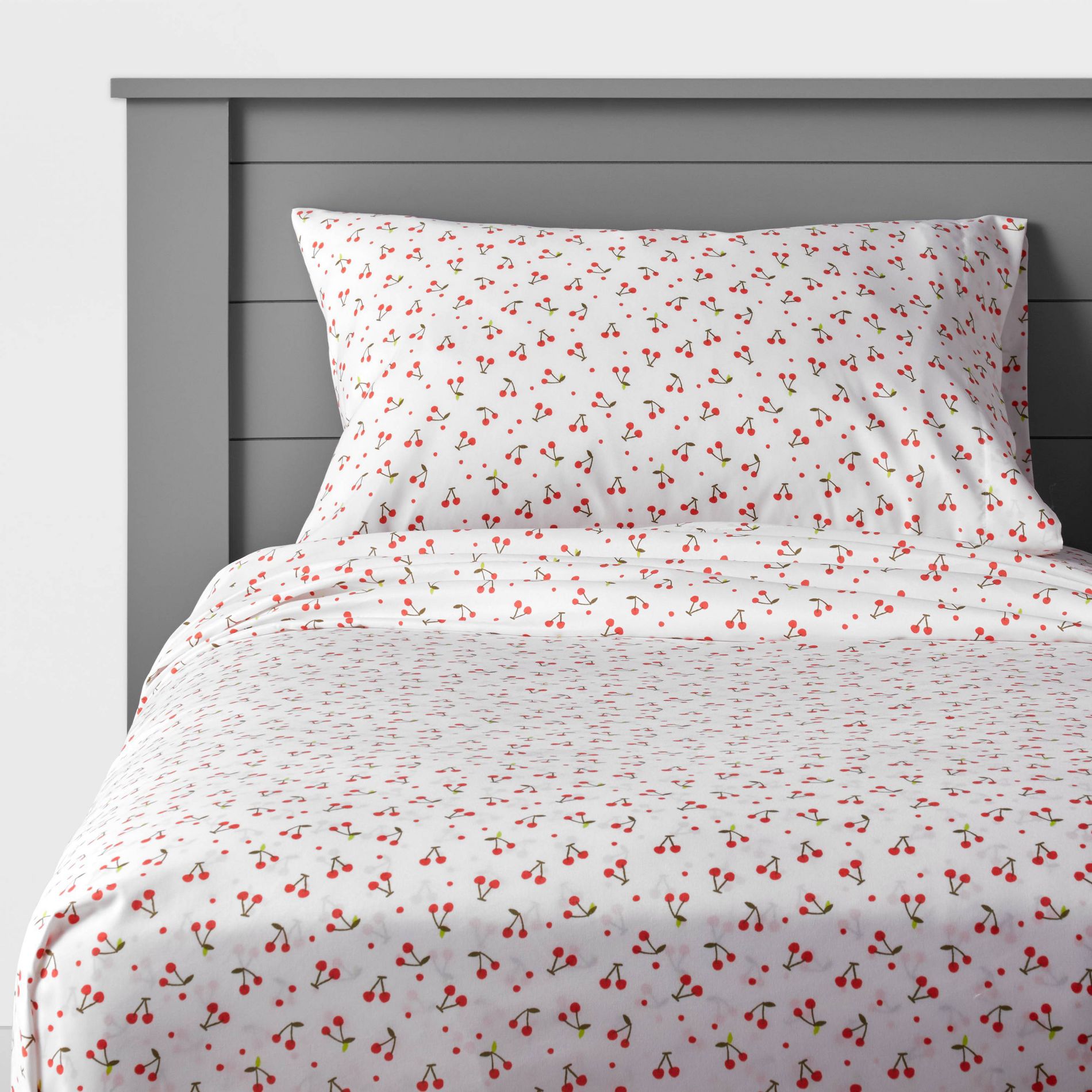 Full Cherry Microfiber Kids' Sheet Set - Pillowfort™: Full Size Bed Sheet, 4-Piece, OEKO-TEX Certified, Nature Theme