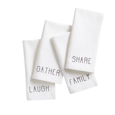 Farmhouse Living Sentiments Napkins, Set of 4 - 20" x 20" - Black/White - Elrene Home Fashions