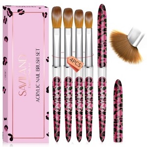 Saviland Kolinsky Acrylic Brush Kit: #8/10/12/14 Sculpting Brushes for 3D Art & Extensions - Pink Salon-Ready Set. - 1 of 4