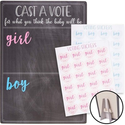 Gender Reveal Party Game, Cast Your Vote Board with Stand, Boy or Girl Ballot with 120 Voting Stickers for Baby Shower, 12 x 17 inches