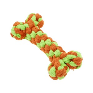 Unique Bargains Bone Shape Dog Chew Rope Orange Green 1 Pc - 1 of 4
