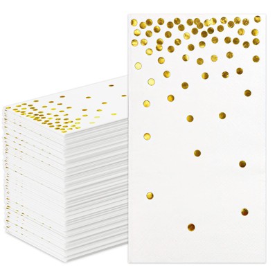 DYLIVeS 100 Pack White and Gold Foil Polka Dots Confetti Guest Towel Napkins, Disposable Xmas Hand Towels Dinner Paper Napkins for Picnic Supply