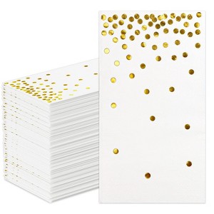 DYLIVeS 100 Pack White and Gold Foil Polka Dots Confetti Guest Towel Napkins, Disposable Xmas Hand Towels Dinner Paper Napkins for Picnic Supply - 1 of 4