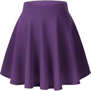 Women's Basic Stretch Flared Skater Skirt - Versatile Casual Mini Skirt for Effortless Style Deep Purple - 1 of 4