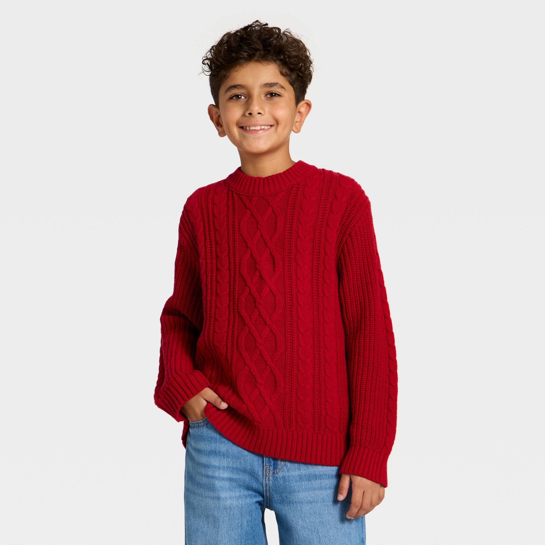 Boys' Cable Knit Pullover Sweater - Cat & Jack™ Red