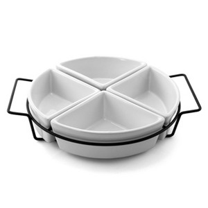 Gibson Gracious Fine Ceramic Dining Four Section Tray Set with Metal Rack in White - 1 of 4