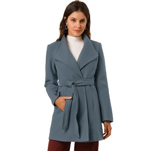 INSPIRE CHIC Women's Classic Stand Collar Long Sleeve Winter Belted Long Coat - 1 of 4