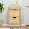 Entryway Shoe Cabinet with 2 Flip Drawers, Slim Freestanding Wooden Shoe Organizer with Linen Front Panels, Space-Saving Closed Shoe Rack - 4 of 4