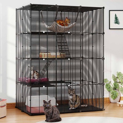 Cat Cage Indoor Large With Hammock 4 Tier Outdoor Cat Enclosure Catio Metal Kennels For 1-3 Cats DIY Detachable Pet Playpen