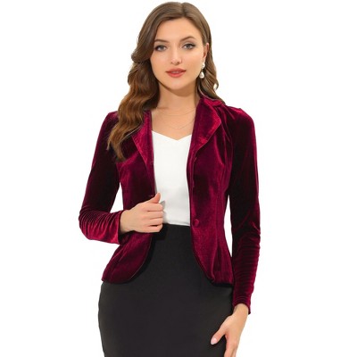 INSPIRE CHIC Women's Notched Lapel Long Sleeve Office Button Velvet Suit Blazer