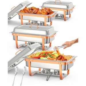 8QT chafing dish buffet set (2-pack) in gold, stainless steel with lid holder, spoon, and tweezers, ideal for banquets, parties, and dining. - 1 of 4