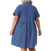 Agnes Orinda Women's Plus Size Denim Babydoll Tiered Short Sleeve Button Down Jean Shirt Dresses - 4 of 4