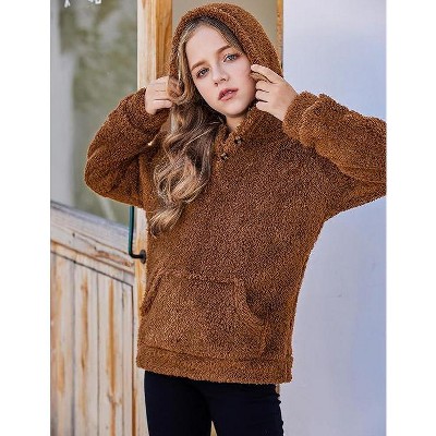 Женские худи Arshiner Girls Fleece Pullover Hooded Sweatshirt for Girl Button Up Casual Outerwear Coat With Pockets-PAT6-120 — фото 5