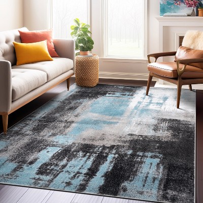Modern Blue and Gray Abstract Synthetic 8' x 10' Area Rug