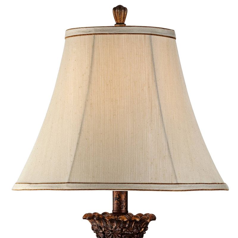 Regency Hill Rustic Traditional Vintage Table Lamp 30" Tall with USB Dimmer Cord Gold Tan Fabric Bell Shade for Bedroom Living Room House Bedside Home, 4 of 10