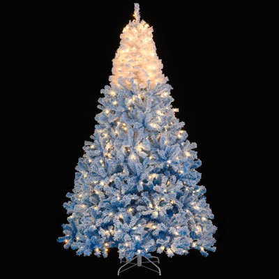 Tangkula 5/6/7/8 FT Artificial Christmas Tree Hinged Snow Flocked Xmas Tree w/ 456/820/1264/1774 Branch Tips