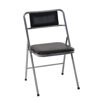 Set of 4 Vinyl Padded Folding Chairs Silver/Black - Room & Joy