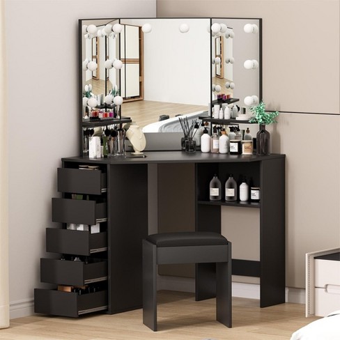 Vanity Desk With Mirror And Lights Corner Makeup Vanity Desk Large Dressing Tables With Charging Target