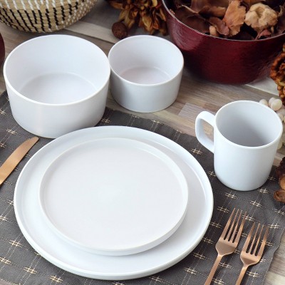 Elama Luxmatte 20-Piece Minimalist White Ceramic Dinnerware Set