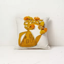 Floral Watering Pitcher Square Throw Pillow with Tassels Gold - Opalhouse™ designed with Jungalow™