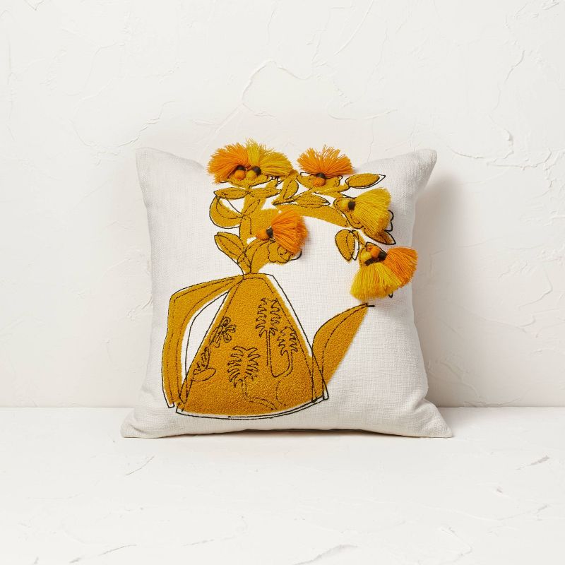 Floral Watering Pitcher Square Throw Pillow with Tassels - Opalhouse™ designed with Jungalow™, 1 of 8