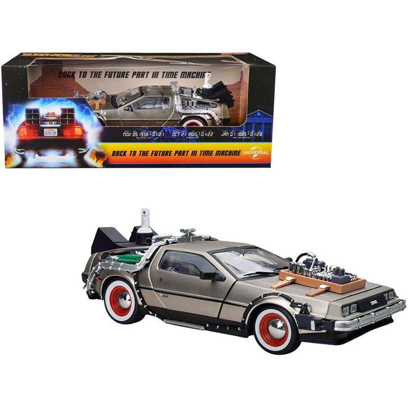 DMC DeLorean Time Machine Stainless Steel "Back to the Future: Part III" (1990) Movie 1/18 Diecast Model Car by Sun Star, 1 of 4