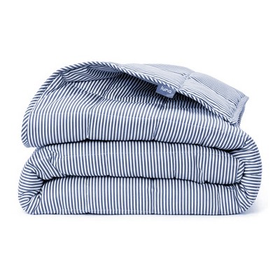 Luna Individual Breathable Soft OEKO-TEX Cotton Weighted Blanket, Measures 80 x 60 Inches, 15 Lb Weight for 150 Lb Adults, Queen, Blue & White Striped