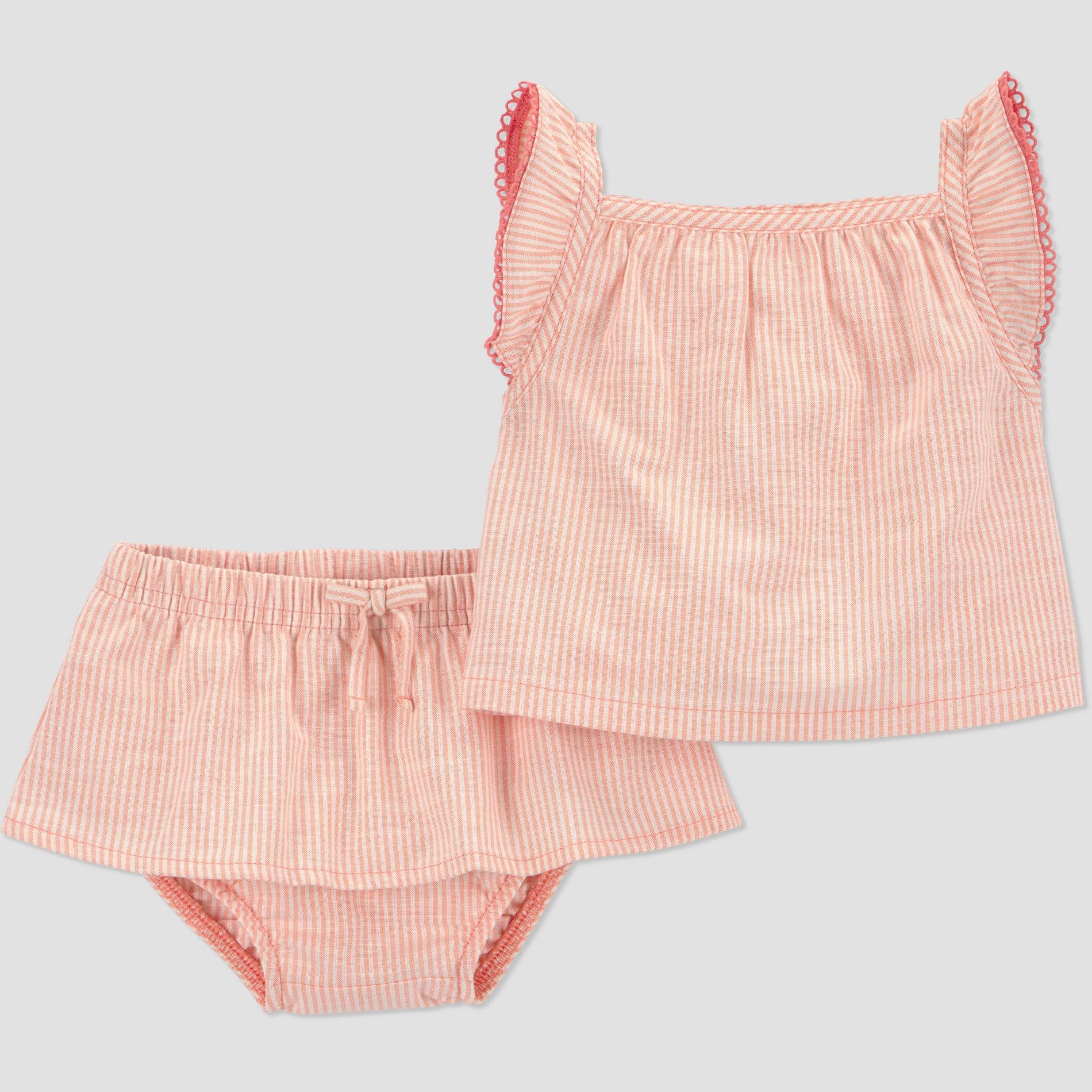 Carter's Just One You® Baby Girls' 2pc Striped Tank Top and Peplum Bloomer Set - Orange