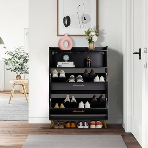 Karl Home 2 Flip Drawers Black Particle Board 29.92in. W Shoe Cabinets - 1 of 4