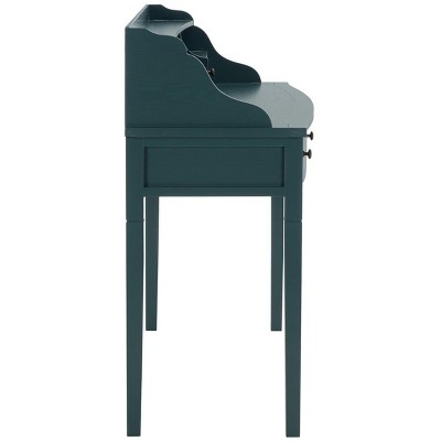 Slate Teal 5-Drawer Wood Writing Desk with Hutch