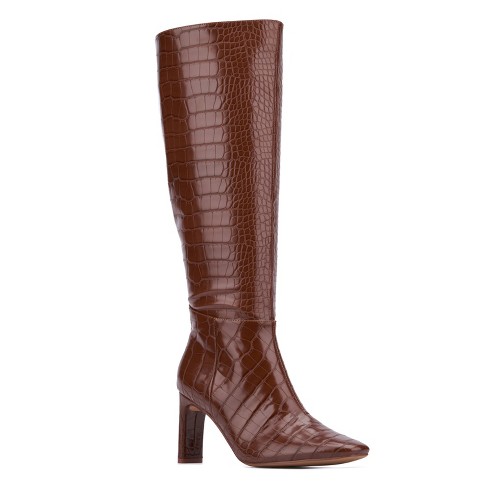 New York Company Women s Isabelle Croc Embossed Knee high Boots 9 Brown Croco Target