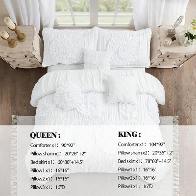 HIG French Country Handmade Ruffle Floral Bed in a Bag, 7-Piece Camel Queen Size Comforter Set with Ruffled Shams, Bedskirt & Accent Pillows — фото 5