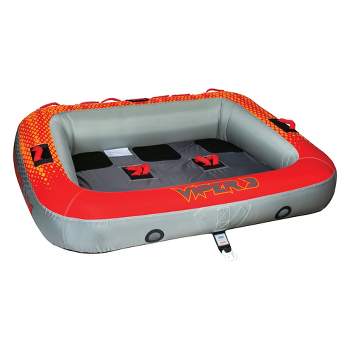 Connelly 67220010 Viper 3 Person Inflatable Ride On Water Inner Tube with 2-Way Towing Technology, Safety Straps, and Mesh Bottom, Red