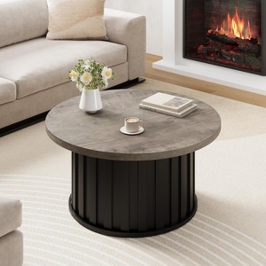 31.9" Round Coffee Table, Mid Century Modern Coffee Table with Metal Base, Fluted Center Table for Living Room, Home Small Space, Apartment - 1 of 4