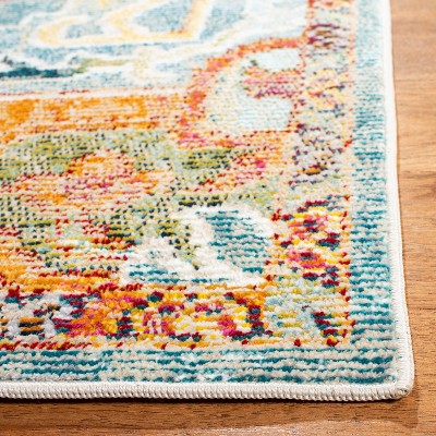Hand-Knotted Medallion 5' Square Rug in Orange and Teal