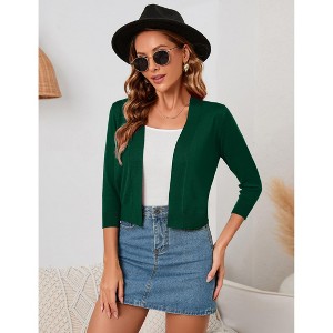 Clearlove Women's 3/4 Sleeve Open Front Cropped Cardigan Sweater Lightweight Knit Short Shrugs - 1 of 4