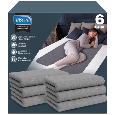 Inspire Underpads | Stain Hiding Gray - Reusable Incontinence Bed Pads Waterproof Mattress Pad   (34 X 36 - 6 Pack)