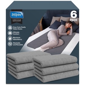 Inspire Underpads | Stain Hiding Gray - Reusable Incontinence Bed Pads Waterproof Mattress Pad   (34 X 36 - 6 Pack) - 1 of 4