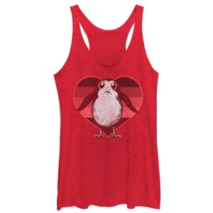 Women's Star Wars The Last Jedi Valentine Porg Heart Frame Racerback Tank Top - 1 of 3