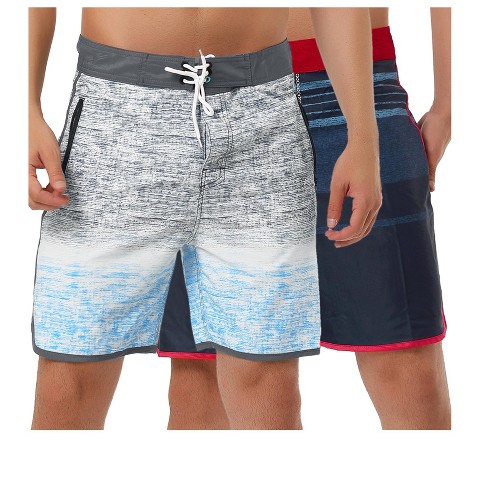 Lars Amadeus Men's Summer Printed Drawstring Color Block Swim Beach Board Shorts 2 Pack Gray Blue/Red Navy 36