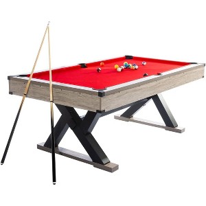 COZONY 9FT Billiard Pool Table for Adults, Complete Set with Cues, Balls & Accessories, K-Leg Construction, Professional Cloth, Rustic Grey Finish - 1 of 4