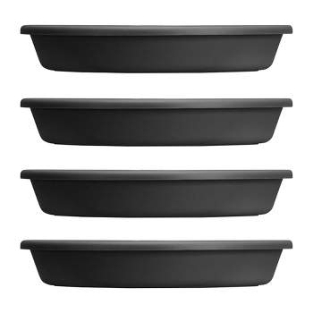 HC Companies Classic Plastic 21.13 Inch Lightweight Round Flower Planter Saucer for 24 Inch Pots with Drip Tray for Moisture Collection (4 Pack)