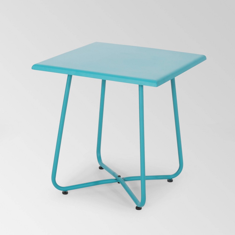 Photos - Coffee Table Alder Steel Modern Patio Side Table Teal - Christopher Knight Home: Weathe