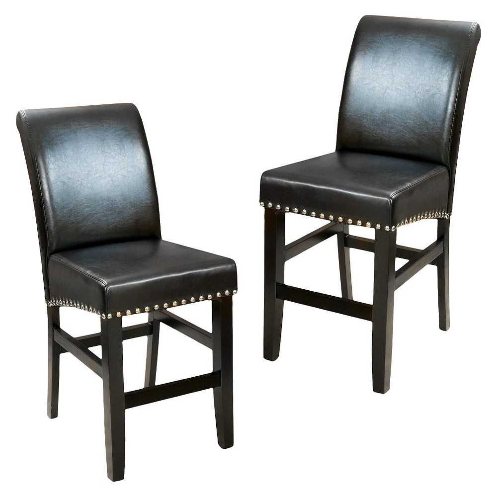 Set of 2 Christopher Knight Home Lissette leather Barstool Black For Sale