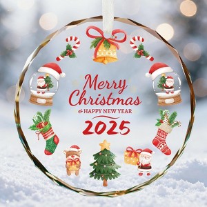 Merry Christmas Christmas Ornaments, 2025 Glass Christmas Ornament, 3 Inch Crystal Round Tree Decoration with Gift Box - 1 of 4