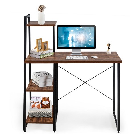 Tangkula Small Computer Desk, Compact Home Office Desk with Sturdy Frame, 2  Tier Study Writing Table for Small Place Apartment Office, Desk for