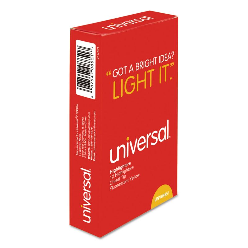 UNIVERSAL Pocket Clip Highlighter Chisel Tip Fluorescent Yellow Ink Dozen 08851, 5 of 9
